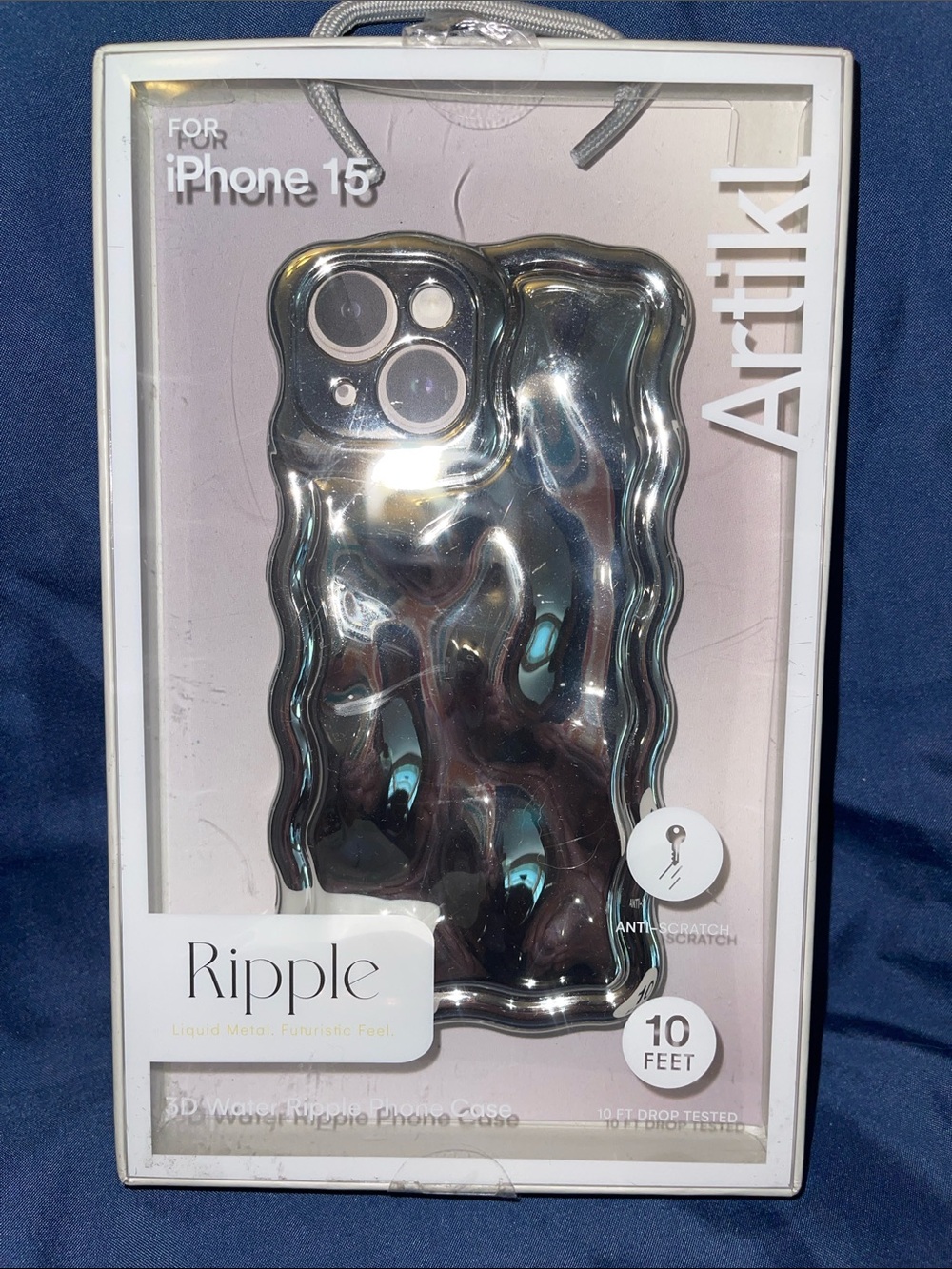 Artikl - 3D Water Ripple Liquid Metal iPhone 15 Case - Silver